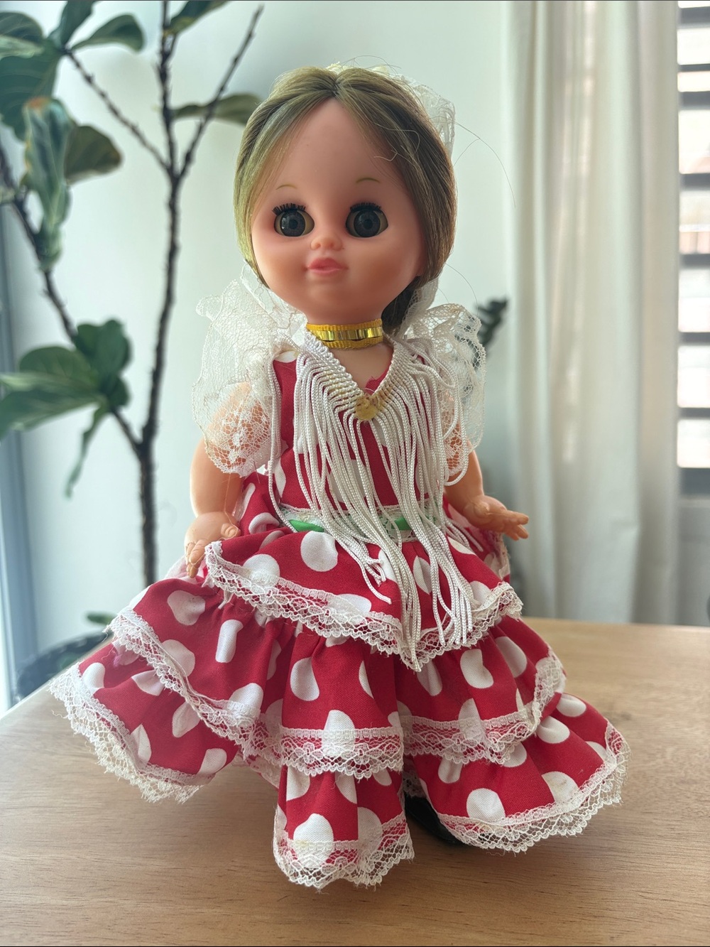 Spanish flamenco doll. Classic Red Polka Dot Ruffled Doll in Traditional Dress